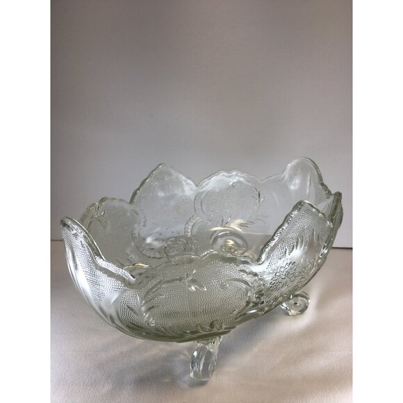 Vintage Jeanette Clear Glass Lombardi Fruit Serving Bowl Footed Oval 10" - Picture 4 of 7